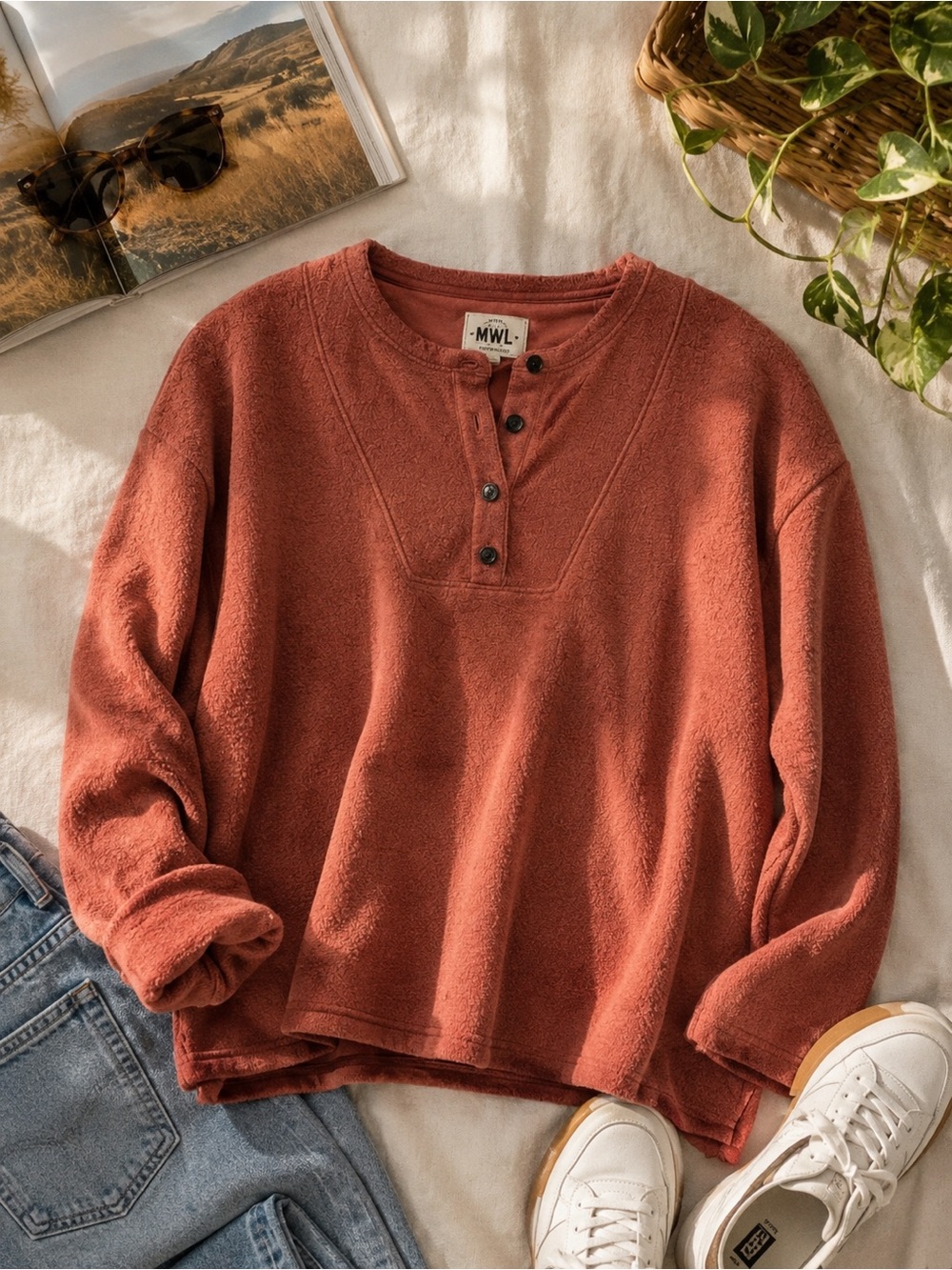 Madewell MWL Cozy Teddy Fleece Henley Pullover Small
